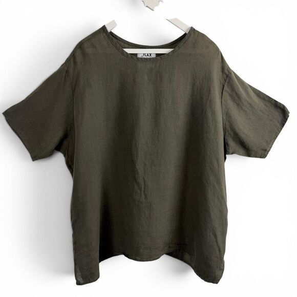 FLAX Tops - flax by jeanne engelhart vintage coastal grandma artsy olive boxy women's top xl